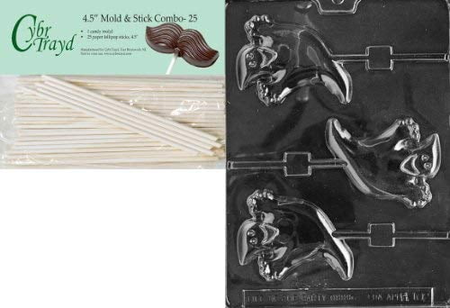 Cybrtrayd 45St25-H102 Happy Ghost Lolly Halloween Chocolate Candy Mold with 25 4.5-Inch Lollipop Sticks