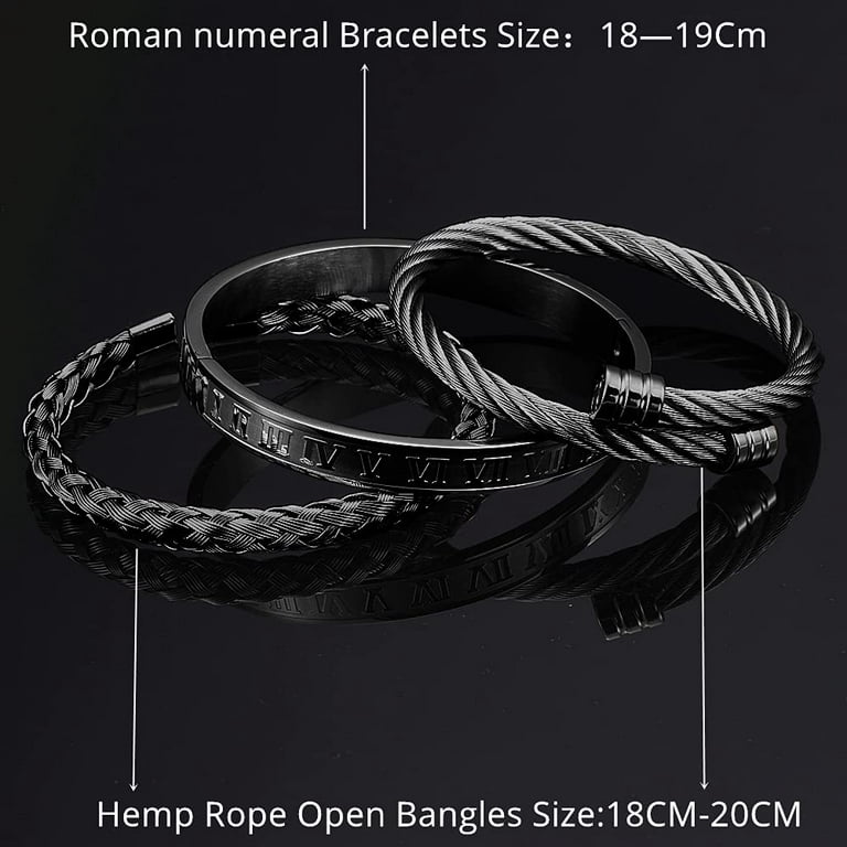 Luxury Roman Numeral Stainless Steel Cuff Bangle Bracelets Wristband Jewelry