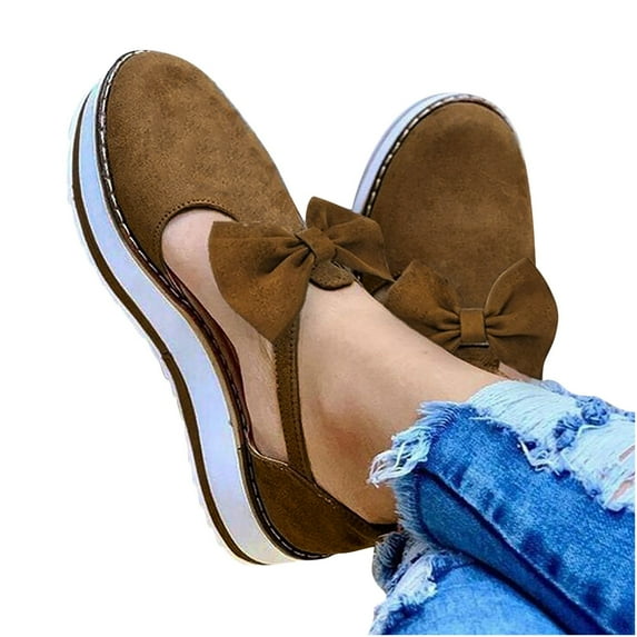 asdoklhq Sandals for Women Clearance Under $10,Women's Tassel Round Toe Flat Pumps Thick Bottom Buckle Strap Casual Beach Shoes