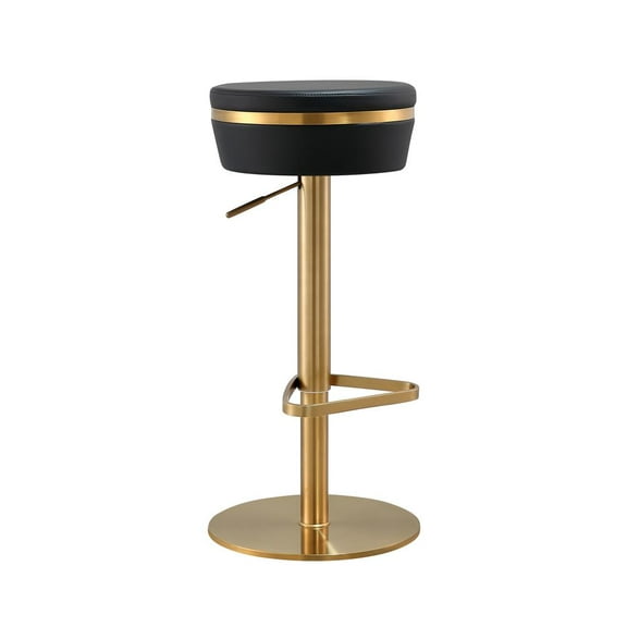 TOV Furniture Astro Black and Gold Vegan Leather Adjustable Stool