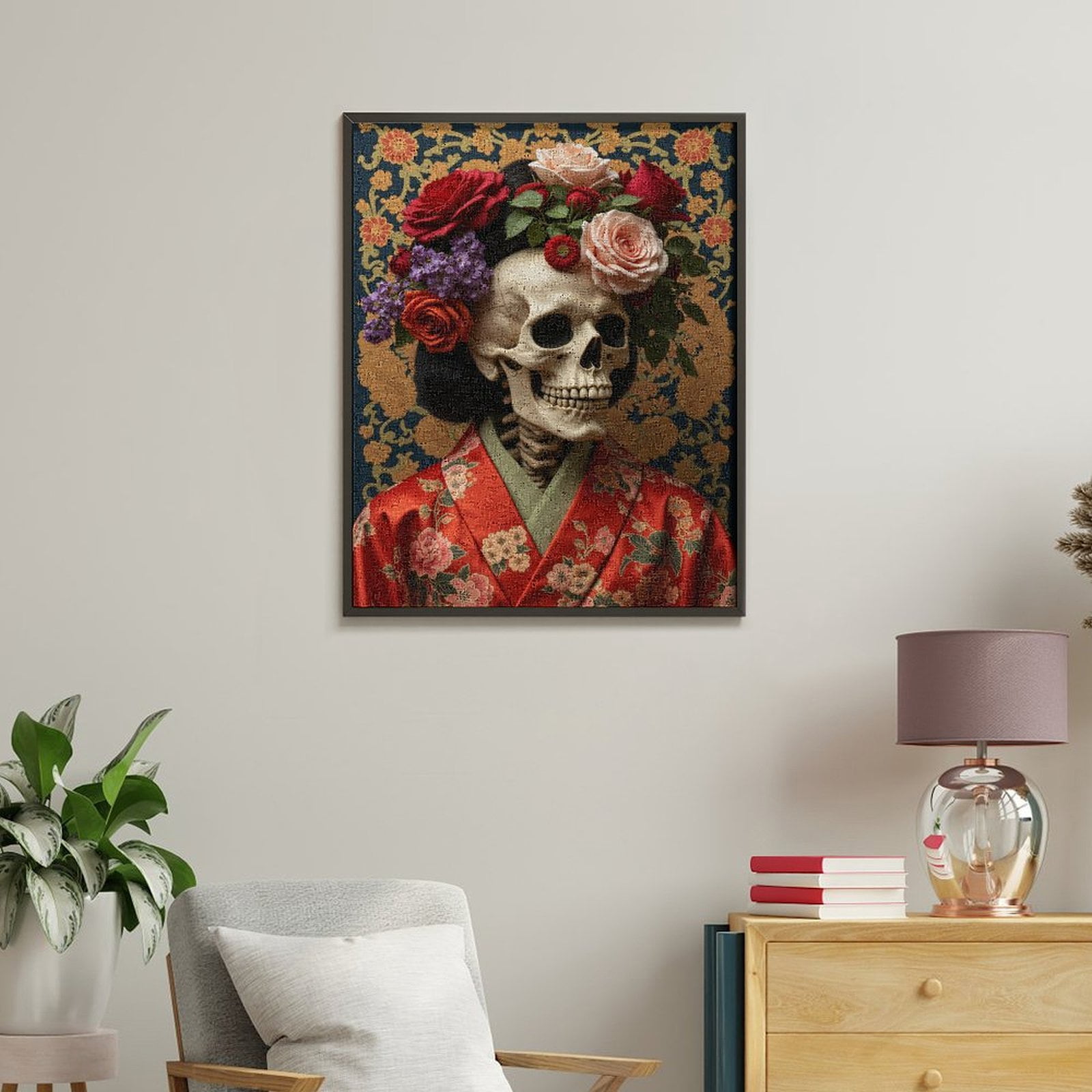 Paint By Numbers Kit for Adults Beginner - DIY Skeleton Floral Kimono Art Canvas Painting Kits for Adults, Frameless Paint By Number for Adults for Home Wall Decor 16x20 Inch