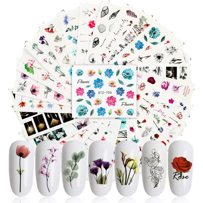 Peaoy 36 Sheets Nail Art Stickers DIY Manicure Sticker Nail Decals Nail  Decorations for Butterfly Flowers Leaves 