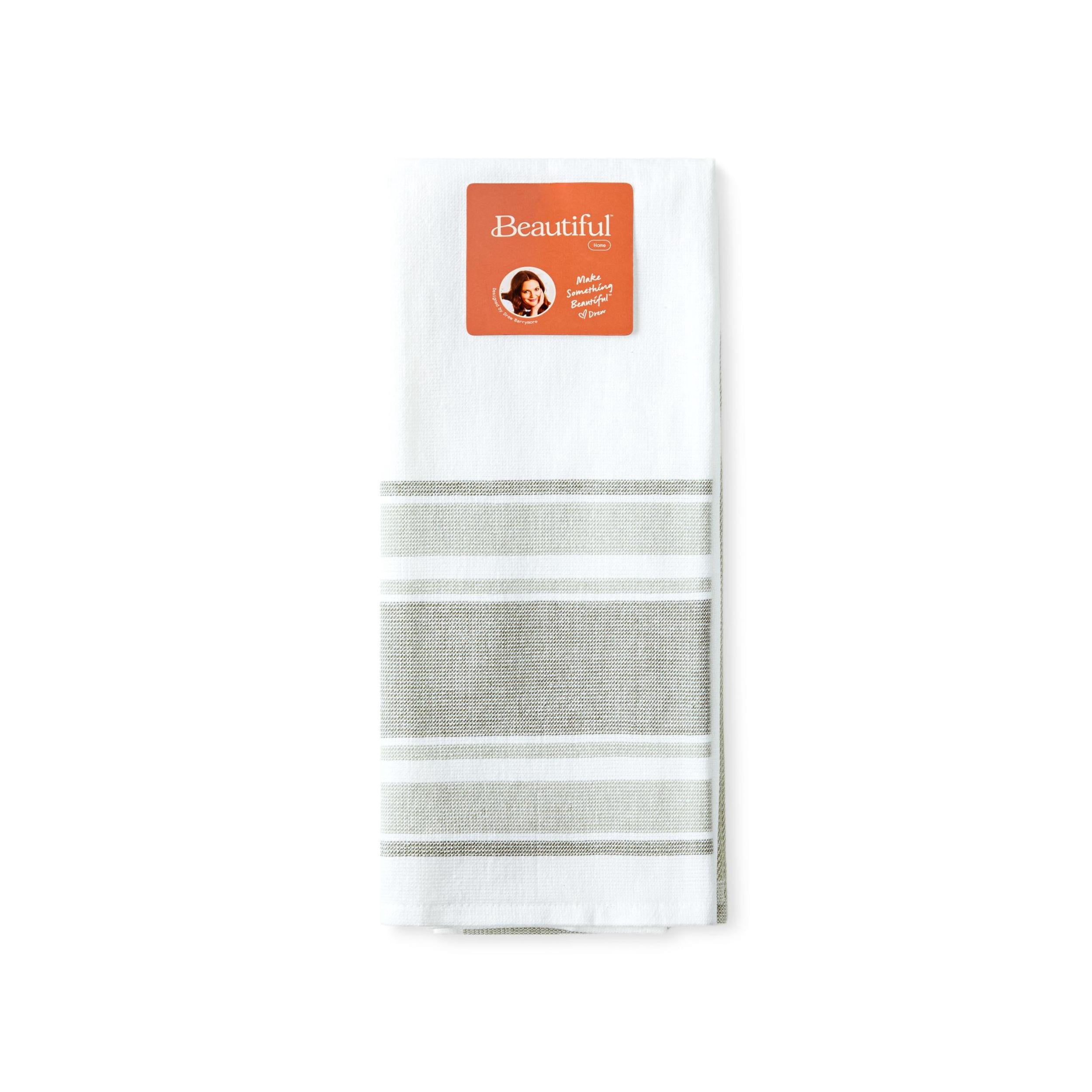 (2 pack) Beautiful Home by Drew Barrymore 2-Piece Yarn Dyed Kitchen Towel Set, Sage Green, 20 in x 30 in