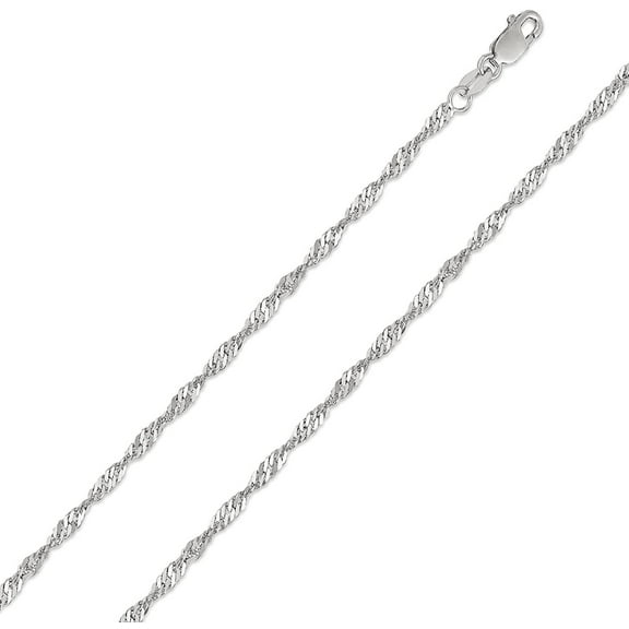 10K White Gold 1.5mm Singapore Pendant Chain, FREE Microfiber Cloth, Diamond Cut Rope Link Mens Womens Necklace, Giorgio Bergamo 16