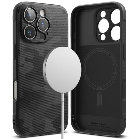 Ringke Onyx Magnetic for iPhone 16 Pro Max Case Compatible with MagSafe Camouflage Military Design Firm Grip Non-Slip Unique Texture Flexible Durable TPU Phone Cover - Camo Black