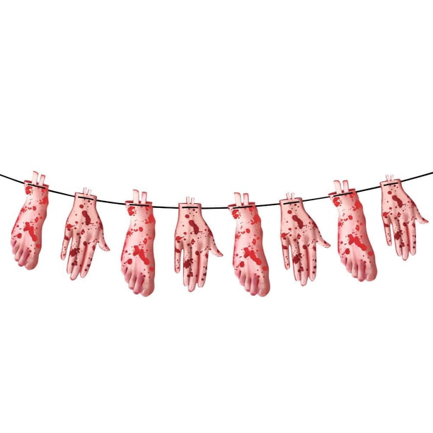 Juego de 2 pancartas de decoración de Halloween aterradoras para crear un ambiente aterrador en su fiesta de Halloween (manos y pies rotos)