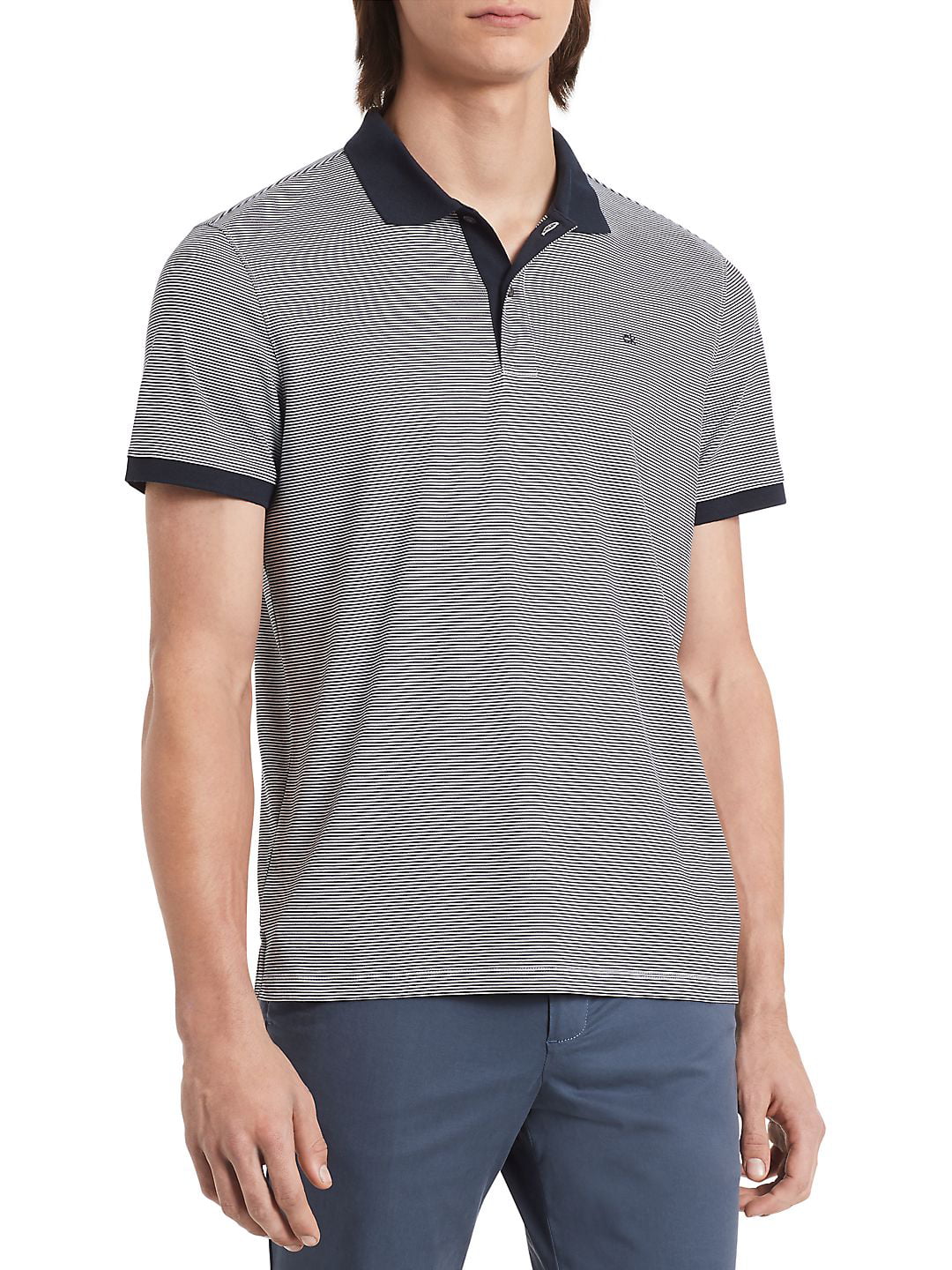 Calvin Klein - Striped Liquid Cotton Polo Shirt - Walmart.com - Walmart.com