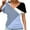 Sky Blue, variant on Munlar Spring Tops for Women Green Loose 2025 Striped Print V-Neck Short Sleeve T Shirts L