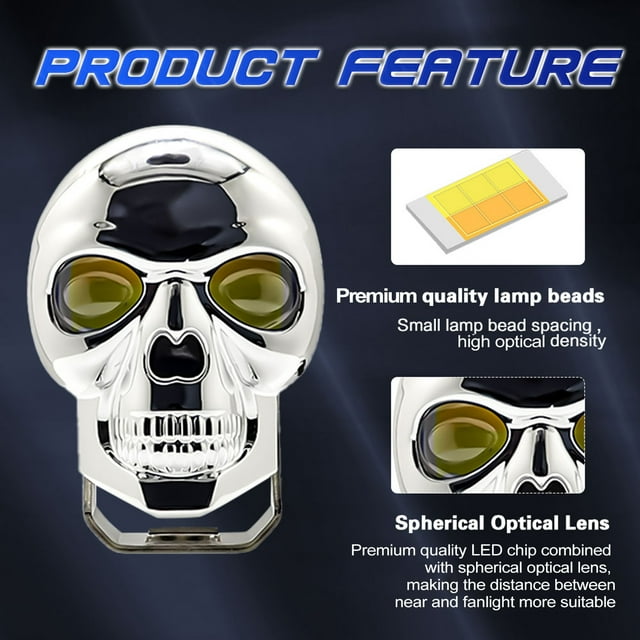 Motocicleta 2 Piezas Luces Antiniebla De Conducción De Motocicleta Luces De Vaina LED Barra Foco En Forma De Cráneo Faros De Luz Auxiliar Para Camión Todoterreno ATV UTV