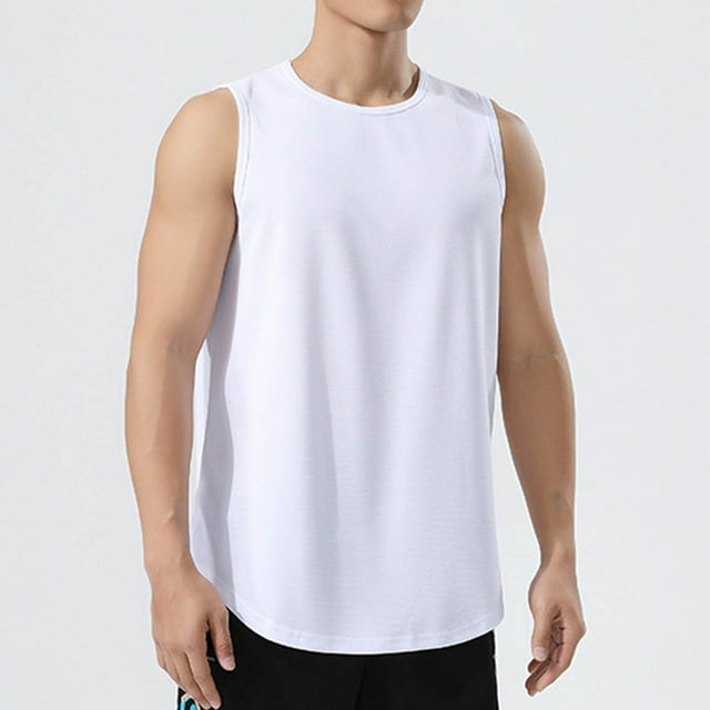 pstuiky Camisetas sin mangas para hombre, Camiseta deportiva informal holgada sin mangas con cuello redondo de color liso para hombre Camisas para hombres m
