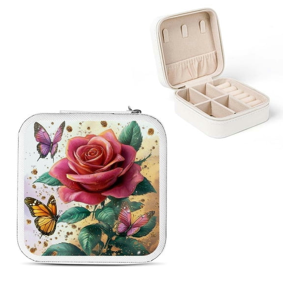 Autua Rose Butterflies Small Jewelry Box for Women Travel Organizer White