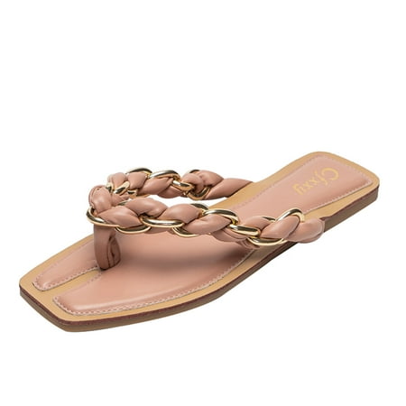 

TOYFUNNY Womens Chain Straw Braided Flip Flop Flip Flop Sandals