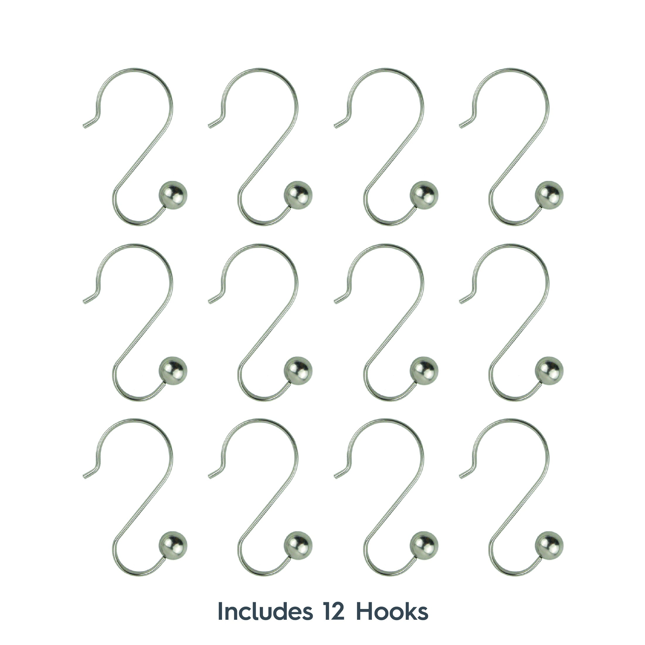 Better Homes & Gardens Nickel Ball Rust-Proof Steel Shower Hooks, Set of 12