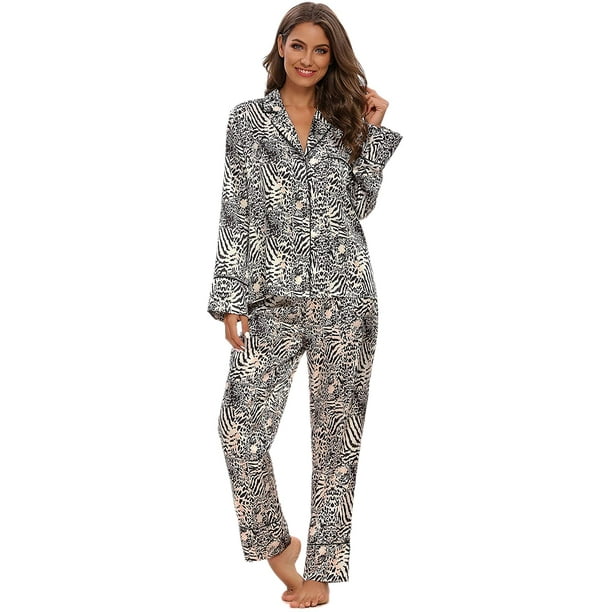 Womens Silk Satin Pajamas Set Long Sleeves and Button Down Pjs Sleepwear  Loungewear S-XXL 
