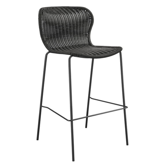 Qob 30 Inch Set of 2 Barstools Brown Woven Rattan Seat Metal Frame - Saltoro Sherpi