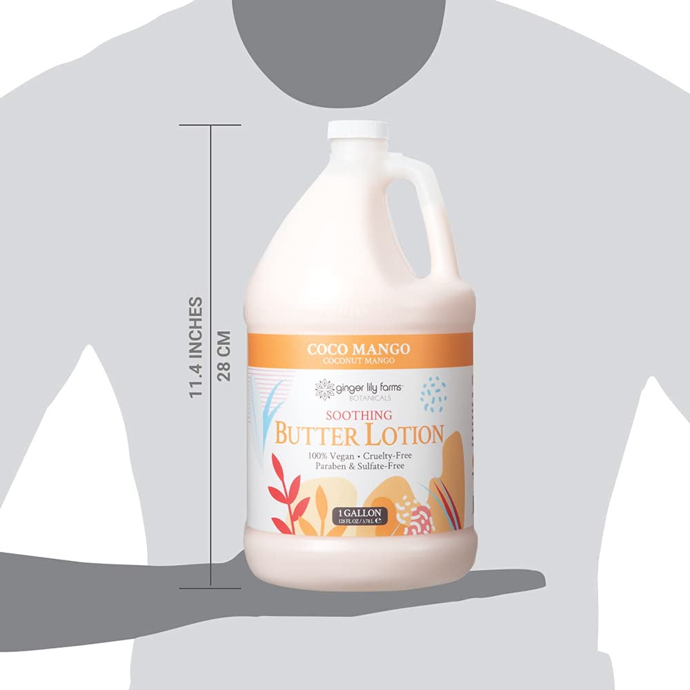 Ginger Lily Farms Botanicals Coco Mango Soothing Butter Lotion, 100% Vegan, Paraben, Sulfate, Phosphate, Gluten and Cruelty-Free, 1 Gallon