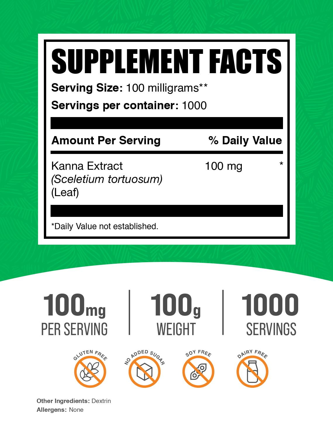 BulkSupplements Kanna Extract Powder - 100mg per Serving - 100g (3.5 oz) - 1000 Servings