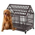 thumbnail image 2 of Ainfox 42 inch Heavy Duty Dog Crate, Indestructible Dog Crates for Medium Dogs, Escape Proof Dog cage Kennel with Lockable Wheels, for Home, Indoor&Outdoor (Square Tube-Brown), 2 of 4