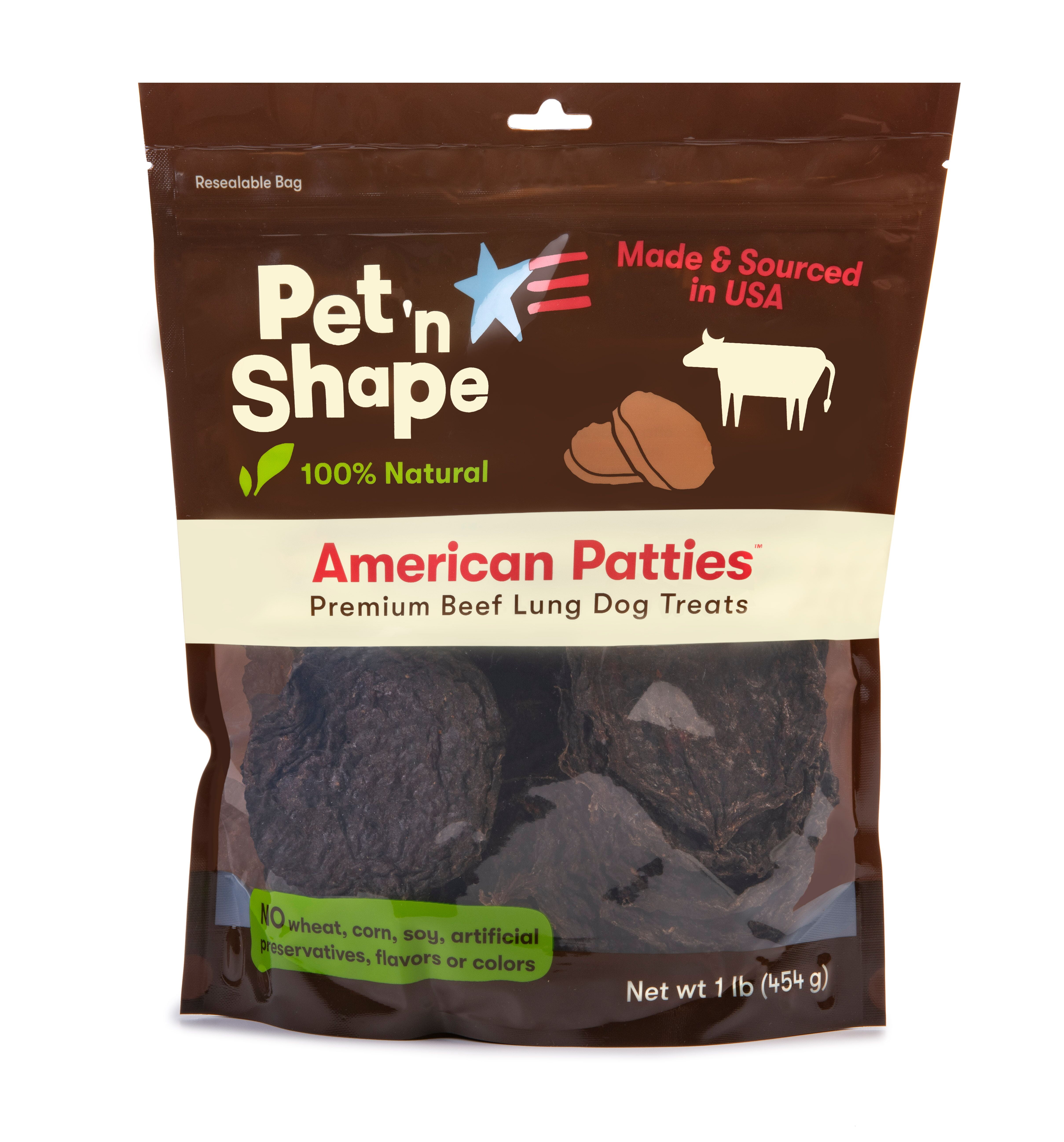 Pet 'n Shape All Beef Lung Patties Dog Treats Made and Sourced in the