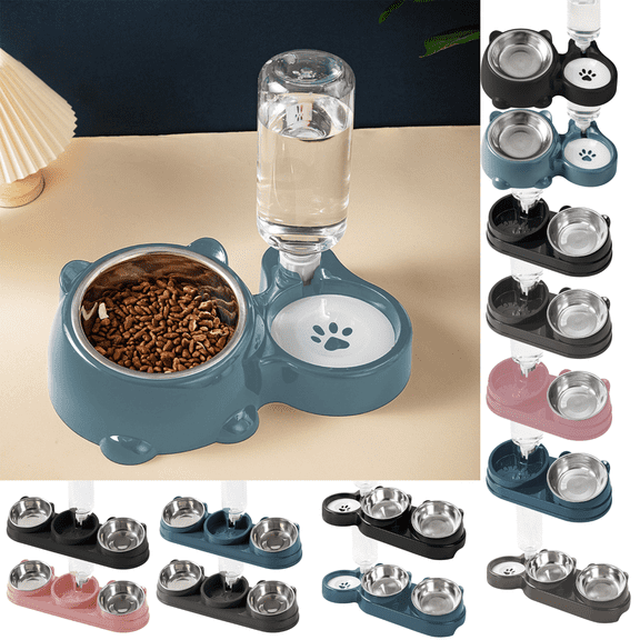 CuiLiyq Pet Feeders and Water Dispenser,Removable Bowl and Automatic Water Dispenser, Pet Feeder and Waterer for Cats and Dogs (Blue)