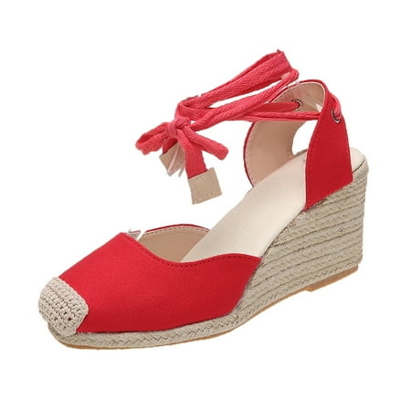 

2024 Women s Espadrille Ankle Strap Sandals Comfortable Slippers Ladies Womens Casual Shoes Breathable Flax Hemp Canvas Pumps Red 38