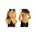 thumbnail image 3 of Women Button Up Shirt Long Sleeve Shirt V Neck Collared Blouse Aesthetic Work Tops Ginger Yellow L, 3 of 7