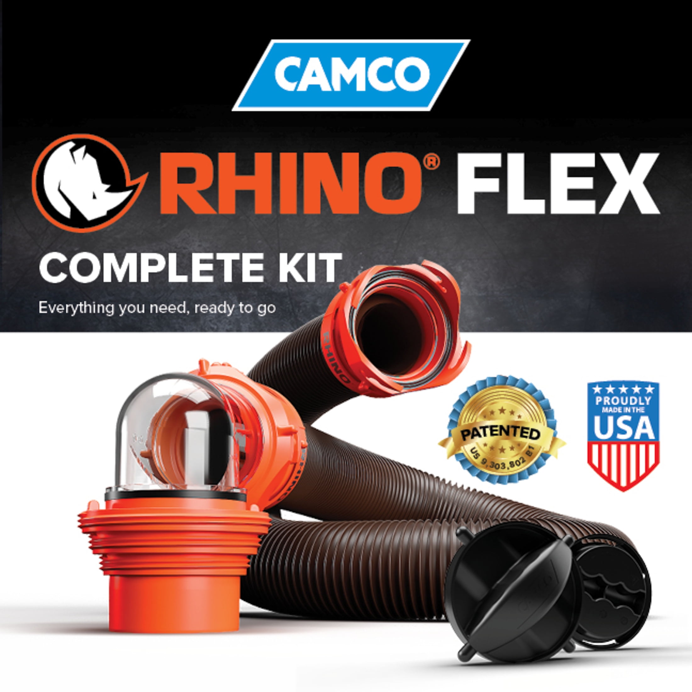 Camco RhinoFLEX 15-Foot RV Sewer Hose Kit - Multicolor, 23 Mils of Polyolefin (39762)