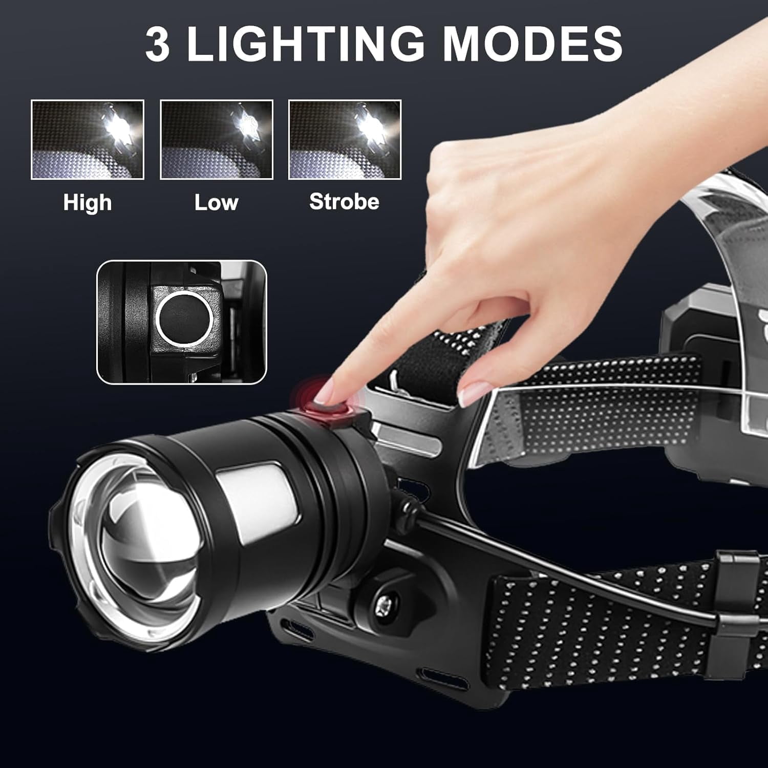 Siuyiu Headlamp, 1200 High Lumen LED Headlamp, Headlamp Rechargeable with 3 Modes, IPX4 Waterproof, 90° Adjustable Zoomable Head lamp for Outdoor Camping, Running, Hiking