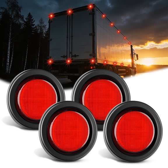 Nilight 2.5" Round Marker Light 4Pcs Red 13Led Marker Light Flush Mount with Plug Grommet Pigtail Hardwired DOT Compliant for 12V Truck Trailer Tractor Buses Van Boat
