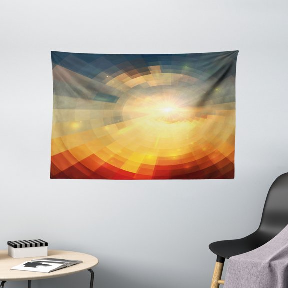 Abstract Tapestry, Sunrise Sunbeams with Clear Sky Horizon Vector Image in Pixels Mosaic Artwork, Wall Hanging for Bedroom Living Room Dorm Decor, 60W X 40L Inches, Multicolor, by Ambesonne