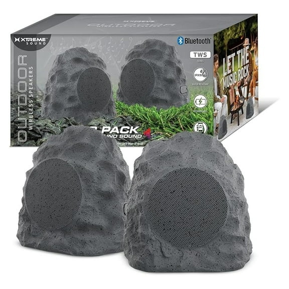 Xtreme Rock Speakers Outdoor Waterproof 2 Pack - IPX5 Water-Resistant Speaker with True Wireless Stereo - 33ft Range, Aux Port, Rechargeable Battery - Outdoor Speakers Bluetooth Waterproof Patio Use