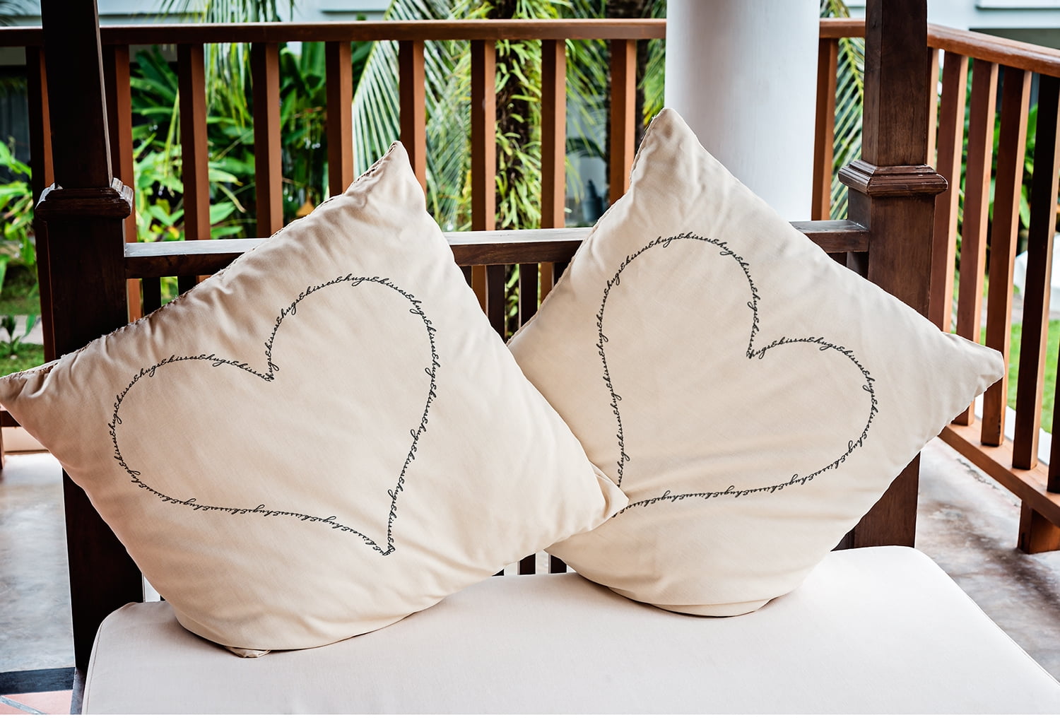 16"x16" Simply Daisy Hugs & Kisses Heart Poly Indoor/Outdoor Pillow, Black-White Qty 1