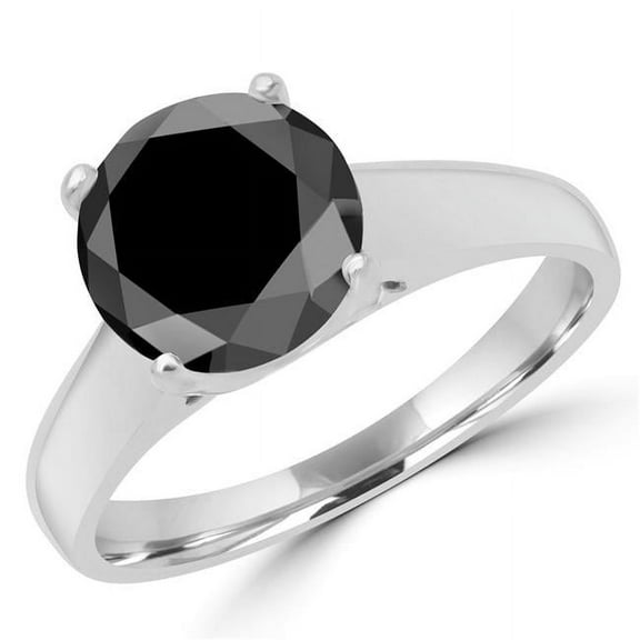 1 0.5 CT Round Black Diamond Solitaire Engagement Ring in 14K White Gold - Size 4.5