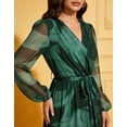 thumbnail image 2 of AURA Women V Neck Chiffon Maxi Dress Lantern Sleeve Leaf Print High Waist Elegant Party Dress, 2 of 8
