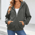 thumbnail image 2 of Womens Solid Color Zip Up Hoodies Long Sleeve Casual Hooded Sweatshirt with Pockets Fall Winter Warm Jackets Clothes, 2 of 7