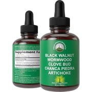 Wormwood Black Walnut Clove Cleanse For Humans. Elimination Detox + Intestinal Support Liquid Tincture Supplements. With Artichoke and Chanca Piedra for Additional Benefits