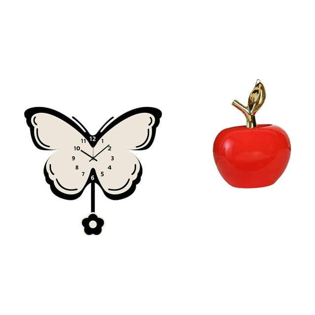 Juego de reloj de pared con figura de cerámica, escultura de fruta artificial, estatua decorativa, adorno elaborado en acrílico o cerámica, adecuado p