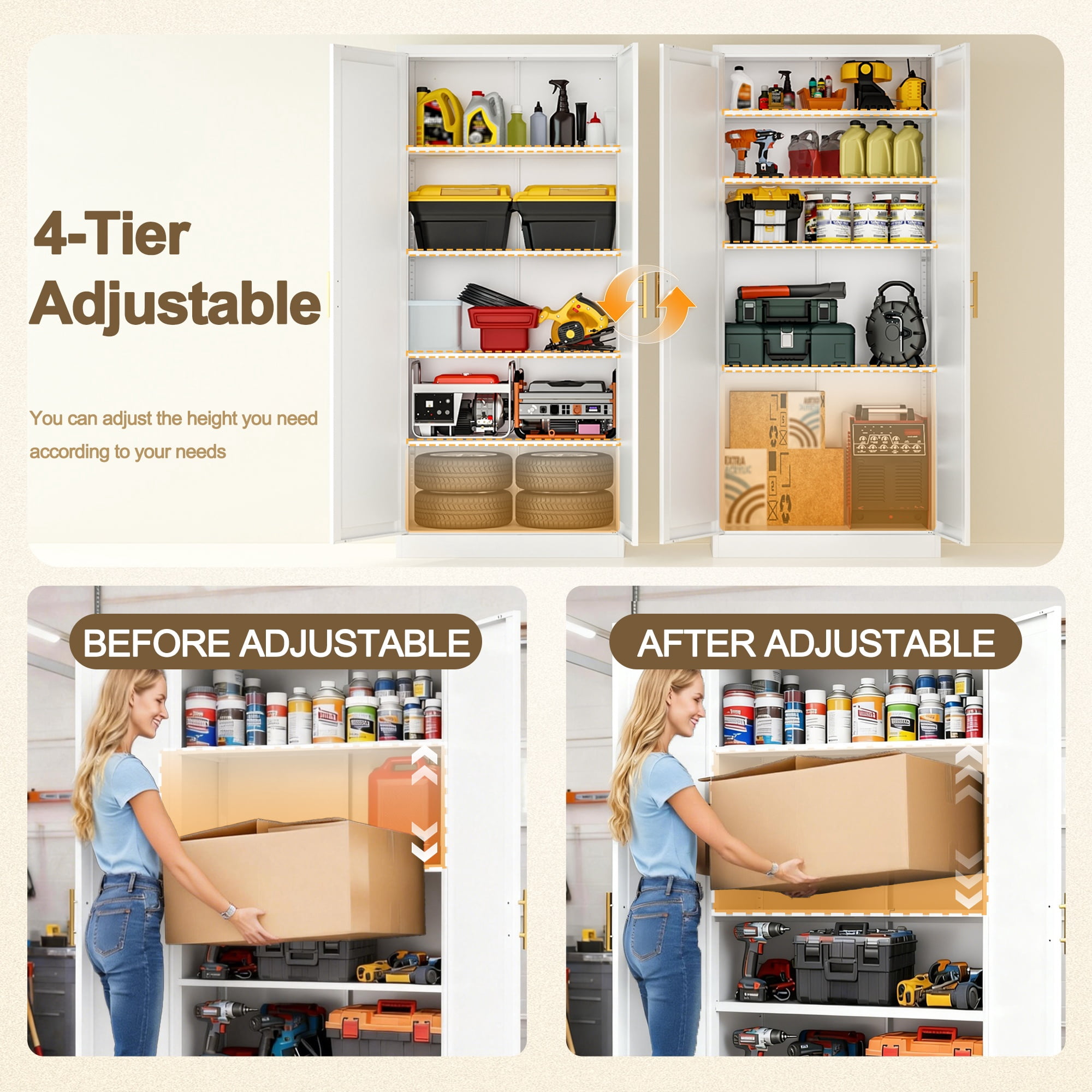 71" Tall Kitchen Pantry Cabinet, Metal Kitchen Pantry Storage Cabinet with Drawer and 2 Adjustable Shelves , Freestanding Pantry Cupboard for Living, Dining Room, White