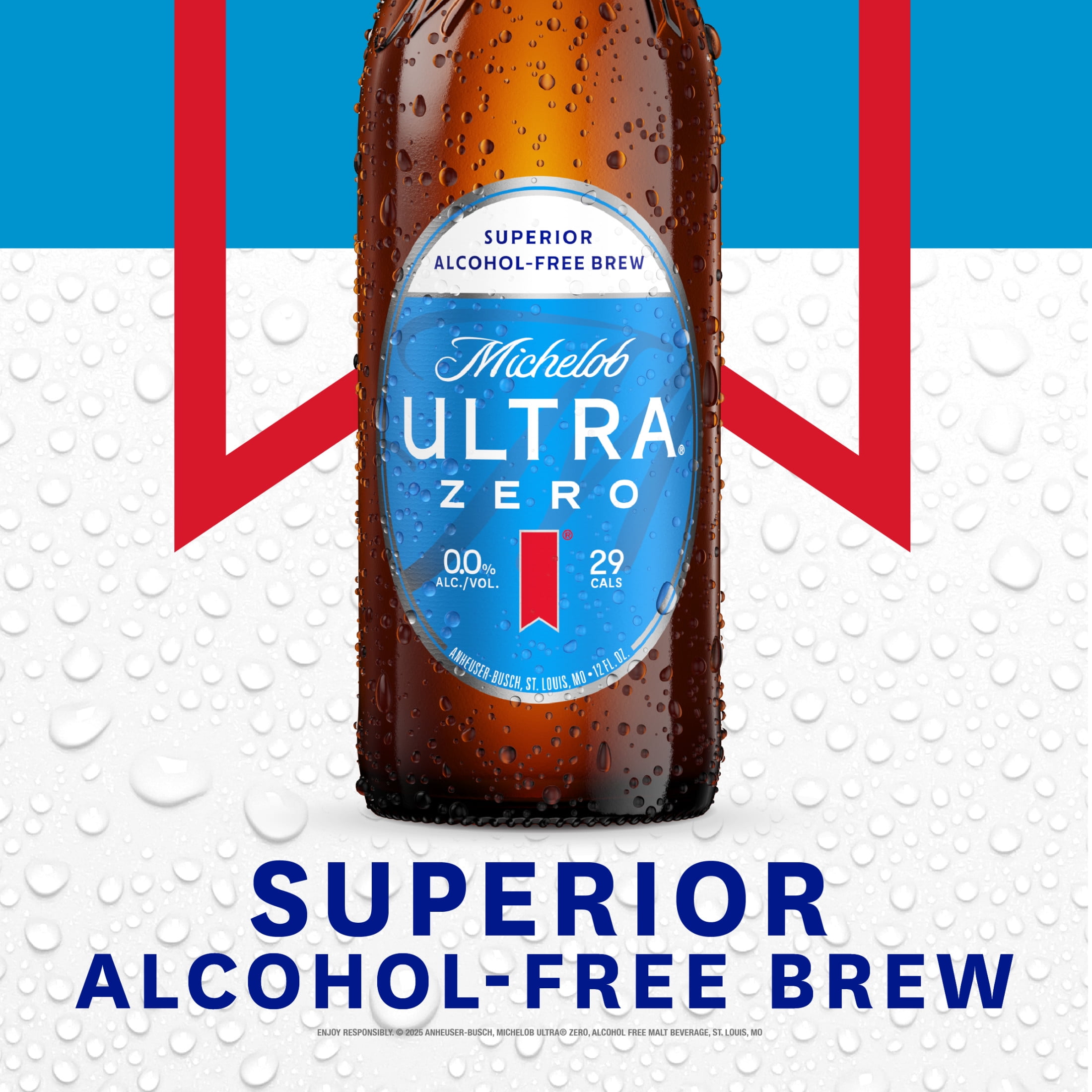 Michelob Ultra ZERO Non-alcoholic American Lager Beer 6 pack 12 fl oz Glass Bottles, 0% ABV
