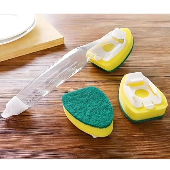 Dish Sponges Brush with Soap Dispenser Handle - Fillable Dish Brush for Quick, Convenient Cleaning Tools - Easy to Refill, Built-In Scrubber, Ideal for Dishes and Pans - Cleaning Supplies