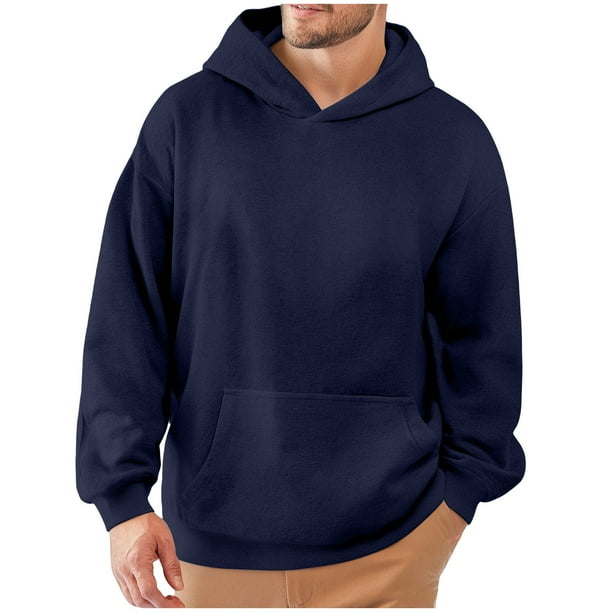 Kalauyu Hoodie Sweatshirt for Men Solid Color - Classic Style with Ribbed Cuffs & Hem for All-Match