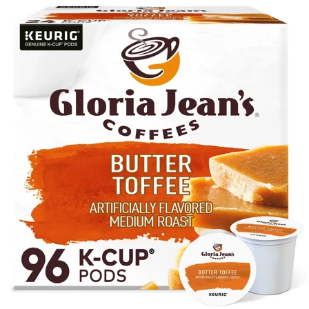 Gloria Jean's Butter Toffee Keurig Single-Serve K-Cup Pods, Medium Roast, 24 Pods Per Pack, Case Of 4 Packs