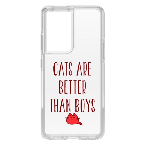 DistinctInk Clear Shockproof Hybrid Case for Galaxy S21 ULTRA 5G (6.8" Screen) - TPU Bumper Acrylic Back Tempered Glass Screen Protector - Cats Are Better Than Boys