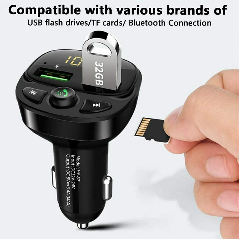 5.0 Bluetooth FM Transmitter for Car,QC3.0 Wireless Bluetooth FM Radio  Adapter Music Player /Car Kit with Hands-Free Calls,2 USB Ports,Support U  Disk/TF Card 