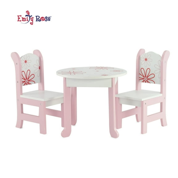 Emily Rose 18 Inch Doll Furniture & Accessories - Pink Floral Kitchen Table and 2 Chair Dining Doll Accessory Gift Set