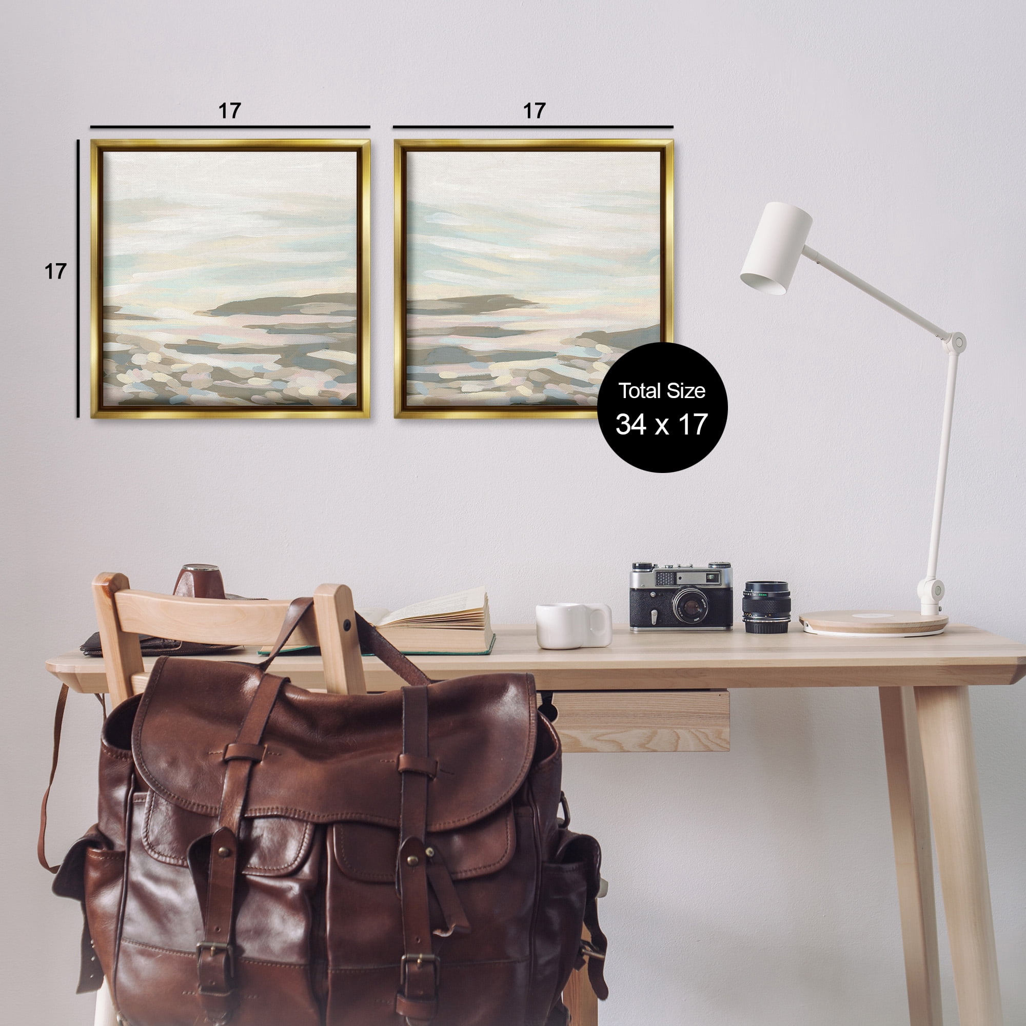 Stupell Industries Brushed Desert Landscape Abstract Painting Gold Floater Framed Canvas Art Print Wall Art, 18 x 18, Set of 2