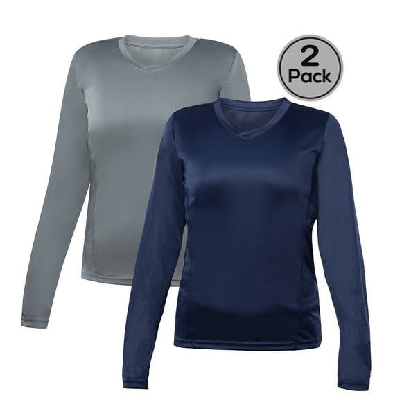 Blank Activewear Pack de 2 T-Shirt à Manches Longues pour Femmes, Tissu à Séchage Rapide