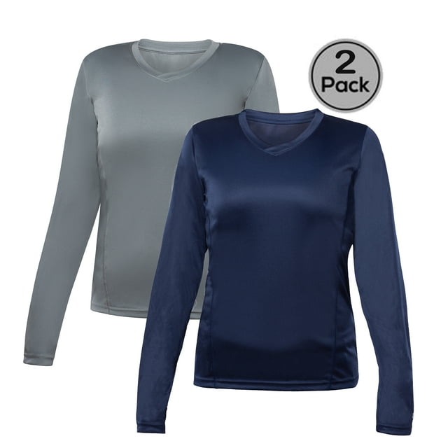 Blank Activewear Lot de 2 T-Shirts à Manches Longues pour Femmes, Tissu de Performance à Séchage Rapide