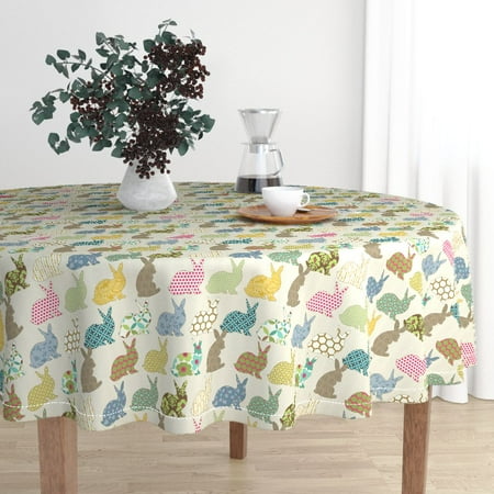 rabbit tablecloth sateen whimsical bunny easter cotton round
