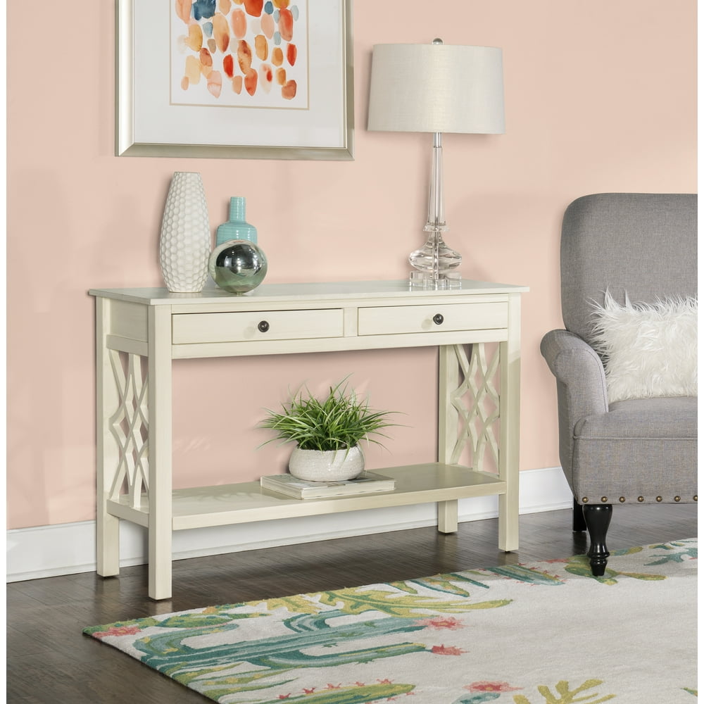 Linon Whitley Console Table, Antique White, with 2 Easy Glide Drawers
